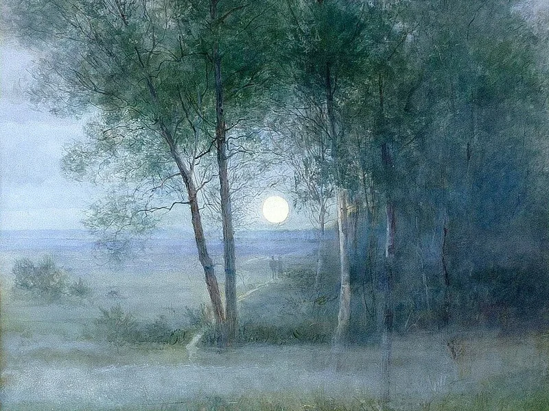 1849-Anna Billing - Paesaggio crepuscolare con betulle